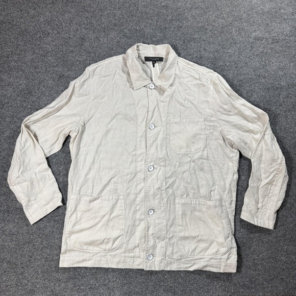 Rag & Bone Jacket Mens 46 Beige Linen Evan Chore Work Coat Lightweight - Picture 1 of 10